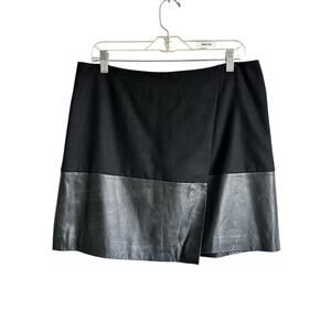 Halogen 10P Black Wool-blend Faux Wrap Leather Trim Skirt Workwear Office Chic